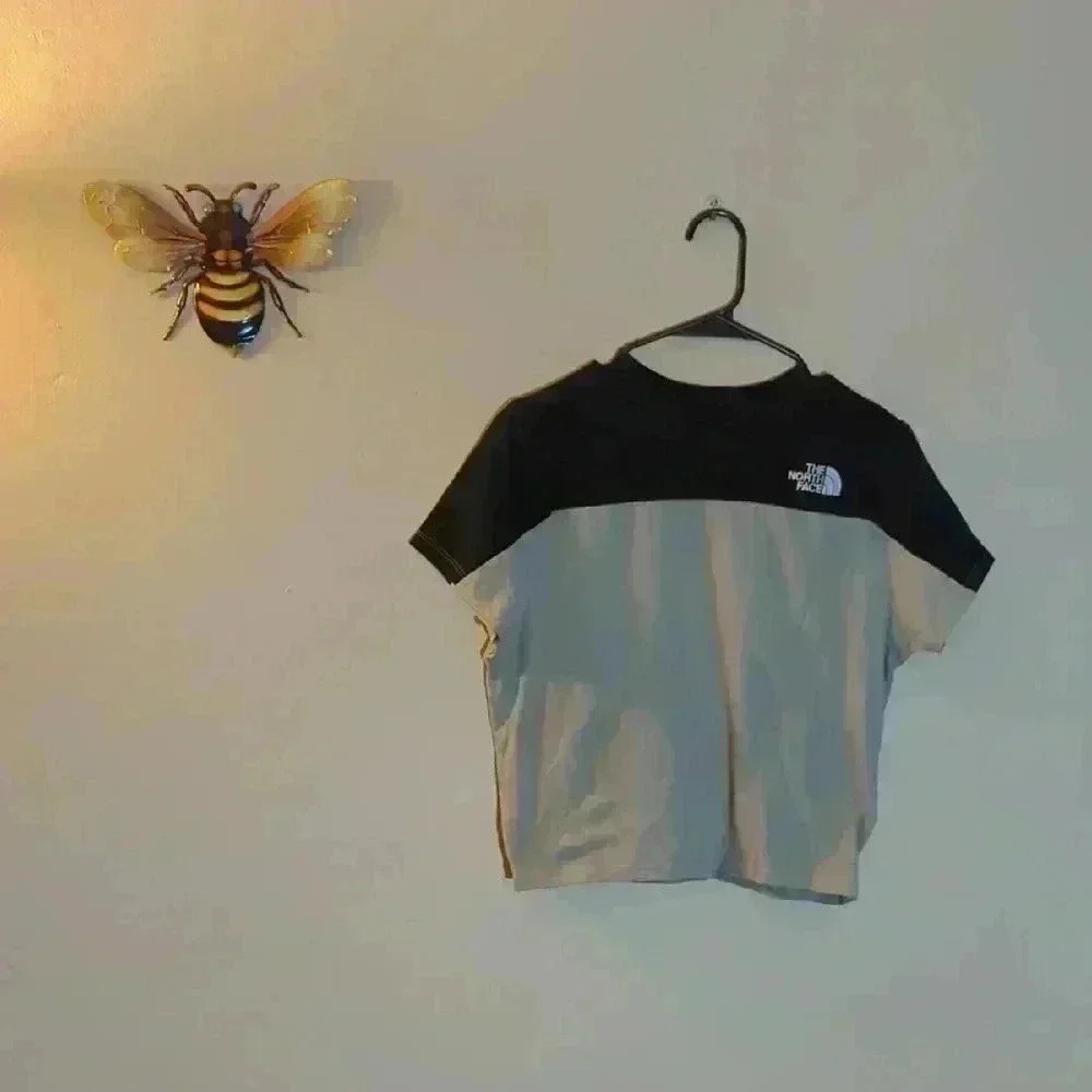 Black and Blue Short Sleeve Crop Top, large